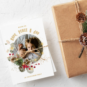Elegant Hope Peace Joy 1 Photo Holiday Card