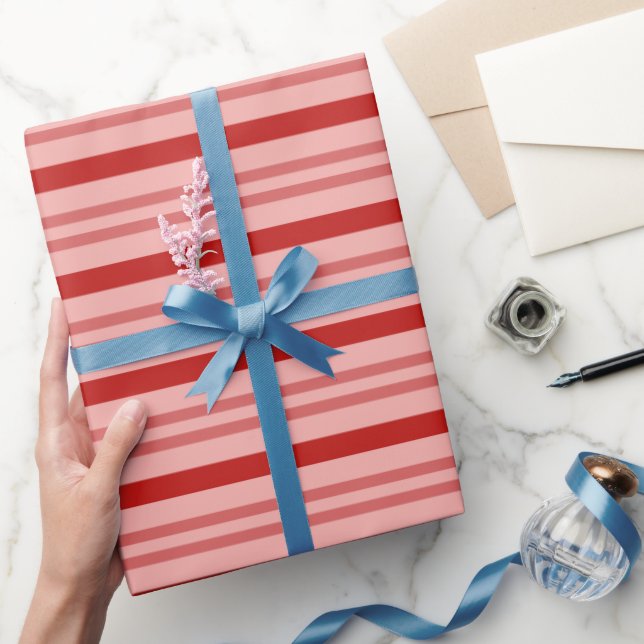 Elegant Horizontal Red and Pink Candy Cane Stripes Wrapping Paper (Gifting)