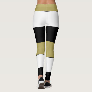 Elegant Horizontal Stripes Black Gold White Leggings