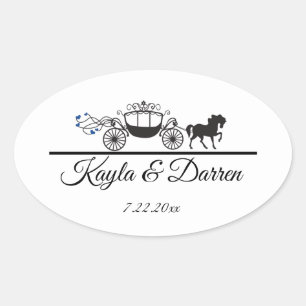 Elegant Horse and Buggy Wedding Oval Sticker