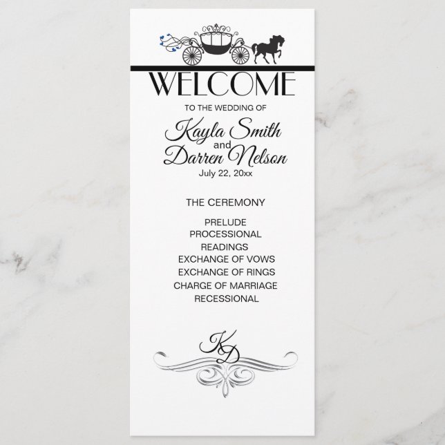 Elegant Horse and Buggy Wedding Party Programme (Front)