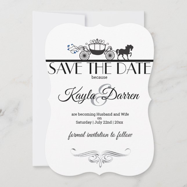 Elegant Horse and Buggy Wedding Save The Date (Front)