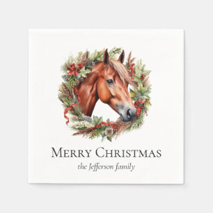 Elegant Horse and Wreath Merry Christmas Napkins