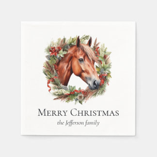 Elegant Horse and Wreath Merry Christmas Napkins