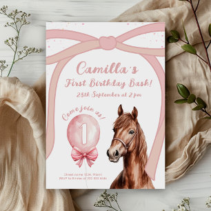  Elegant Horse Bow 1st Birthday Invitation
