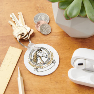 Elegant Horse Crest Badge With Gold Accents Key Ring