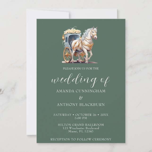 Elegant Horse Drawn Carriage Wedding Invitation (Front)