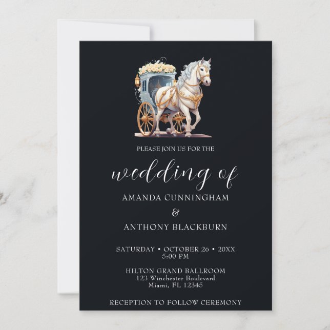 Elegant Horse Drawn Carriage Wedding Invitation (Front)