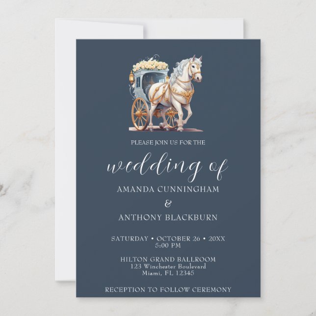 Elegant Horse Drawn Carriage Wedding Invitation (Front)