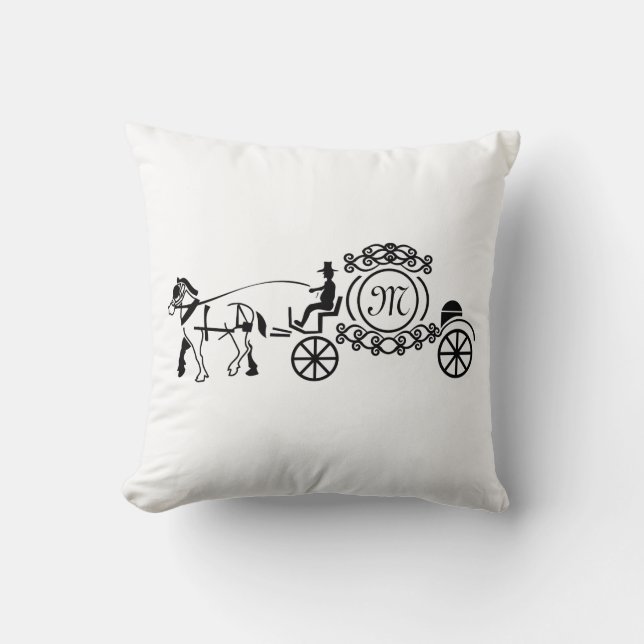 Elegant Horse Drawn Wedding Wagon Monogram Cushion (Front)