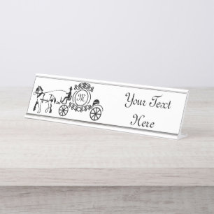 Elegant Horse Drawn Wedding Wagon Monogram Desk Name Plate