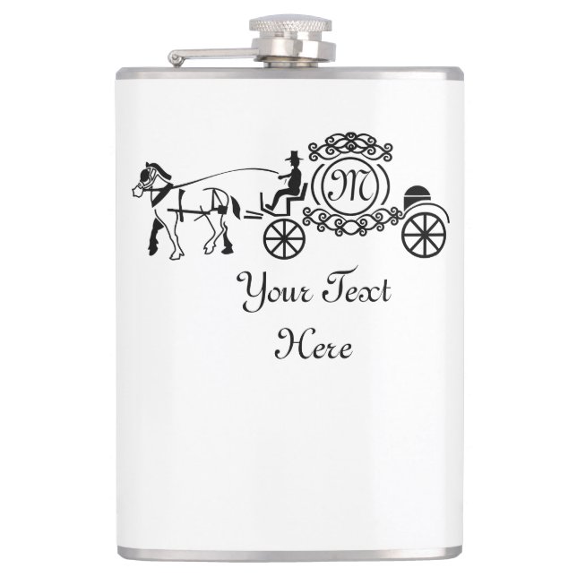 Elegant Horse Drawn Wedding Wagon Monogram Hip Flask (Front)