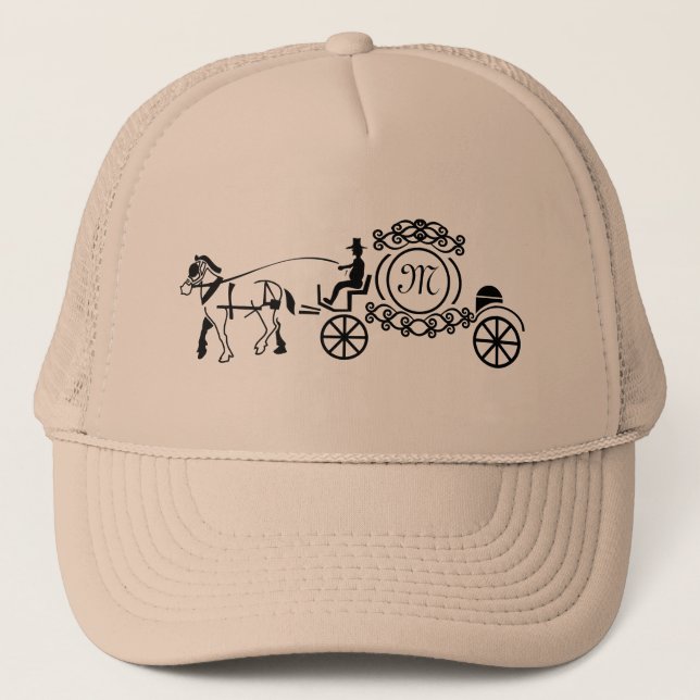 Elegant Horse Drawn Wedding Wagon Monogram Trucker Hat (Front)