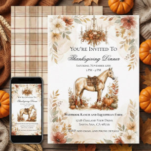 Elegant Horse Equestrian Thanksgiving Invitation