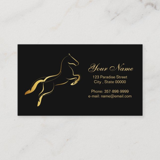 Elegant horse in Gold Colour Business Card (Front)