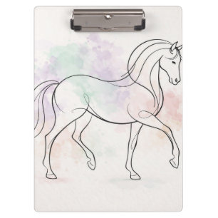 Elegant Horse Line Art Pastel Illustration Clipboard