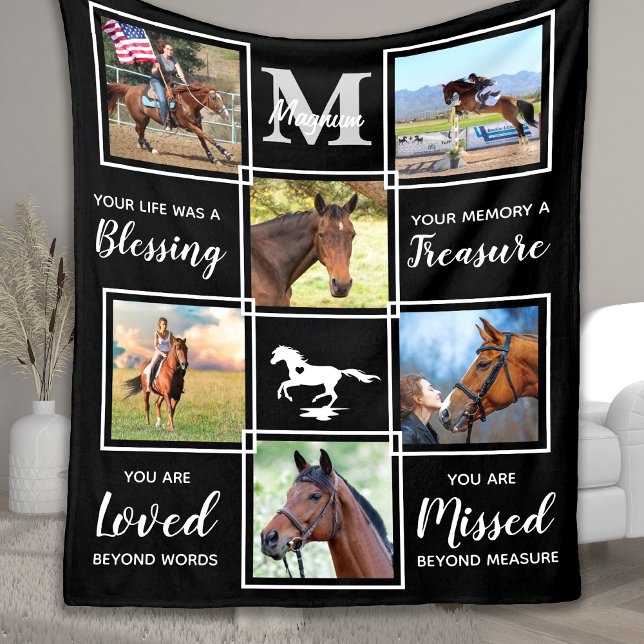 Elegant Horse Memorial Personalised Photo Collage Fleece Blanket (Creator Uploaded)