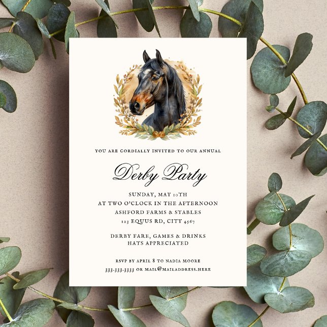 Elegant Horse Race Watercolor Wreath Derby Party Invitation (Creator Uploaded)