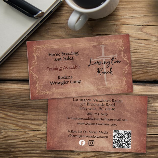 Elegant Horse Ranch Western Cross Logo QR Code Business Card (Creator Uploaded)