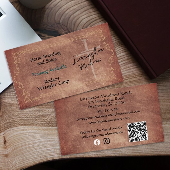 Elegant Horse Ranch Western Cross QR Code Business Card (Creator Uploaded)