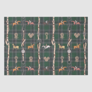 Elegant Horse Riders Belts and Bows on Green Plaid Tissue Paper