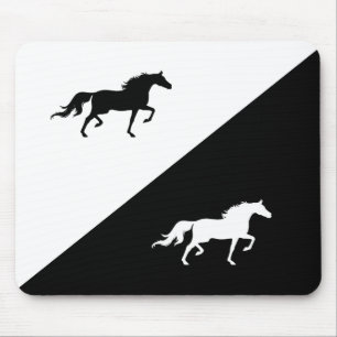 Elegant Horse Silhouettes on Black & White Mouse Pad