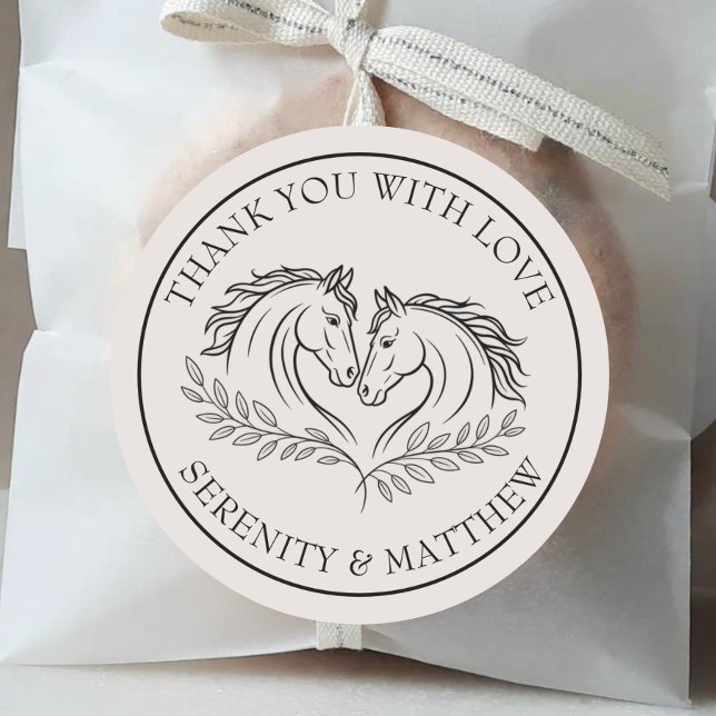 Elegant Horse Wedding Rustic Country Thank You Classic Round Sticker (Creator Uploaded)