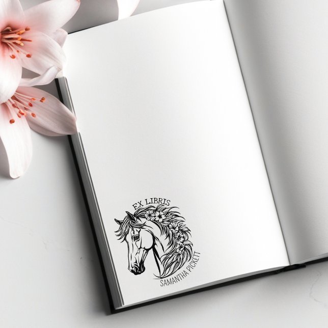 Elegant Horse with Flowers, Ex Libris Book   Rubber Stamp (Creator Uploaded)