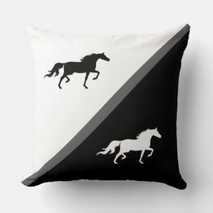 Elegant Horses on Black Grey and White Cushion