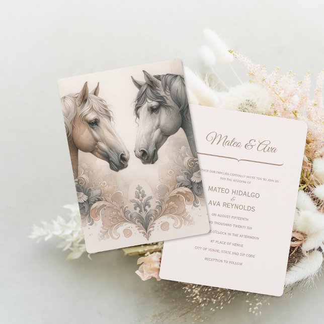 Elegant Horses Wedding Invitation (Elegant Horses Wedding Invitation (front and back))