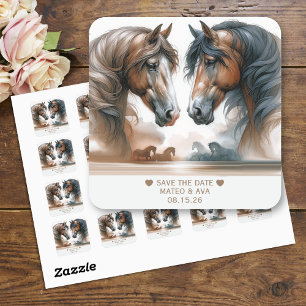 Elegant Horses Wedding Save the Date Square Sticker