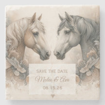 Elegant Horses Wedding Save the Date Stone Coaster