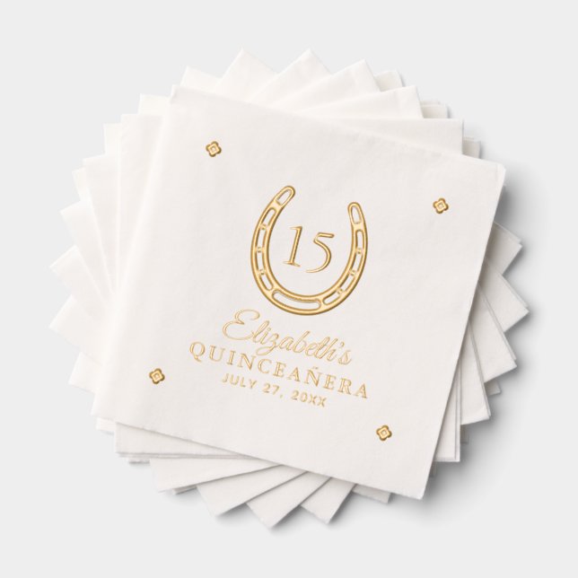 Elegant Horseshoe Birthday Party Real Gold Foil Napkins (Insitu (Stacked))