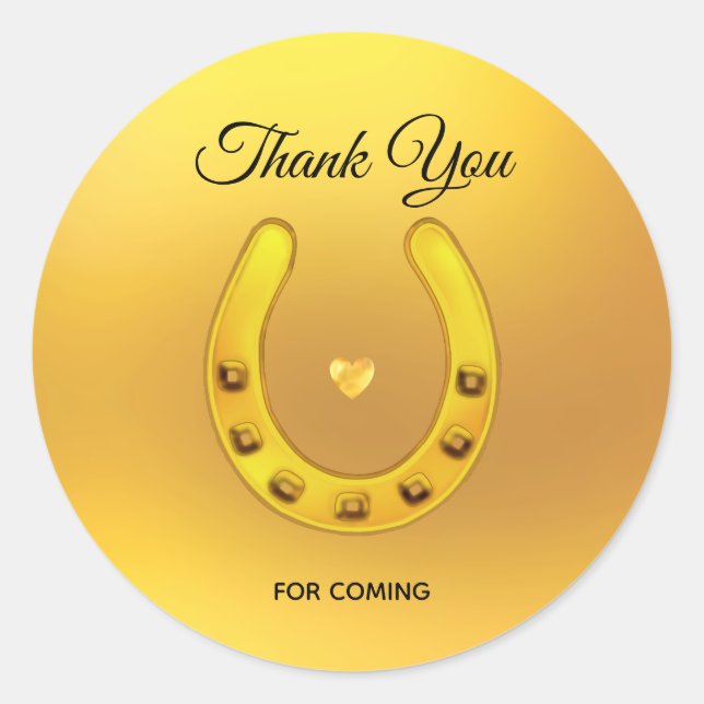 Elegant  Horseshoe & Heart on Gold Thank You Classic Round Sticker (Front)