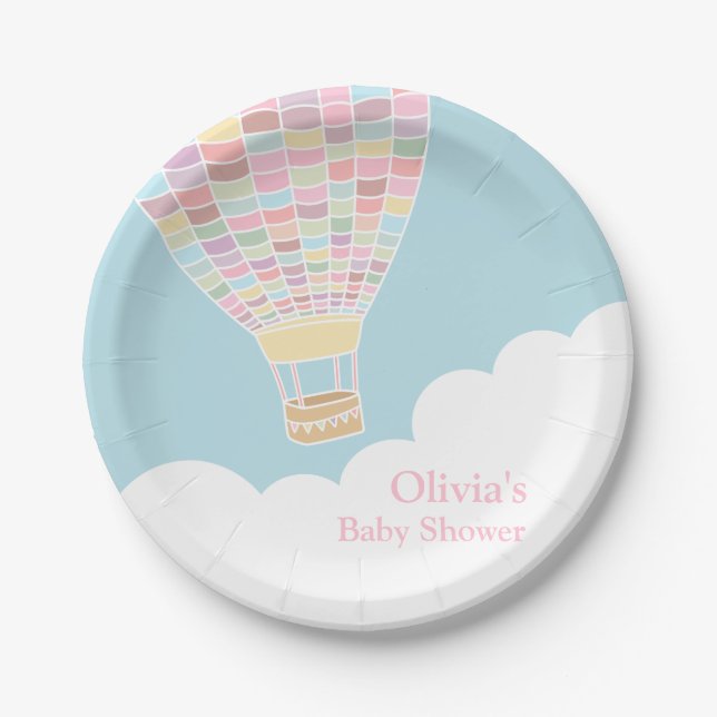 Elegant Hot Air Balloon Baby Shower Supplies Paper Plate (Front)