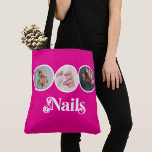 Elegant Hot Pink 3 Photo Nail Stylist Salon Tote Bag