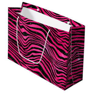 Elegant Hot Pink and Black Glitter Tiger Stripes Large Gift Bag