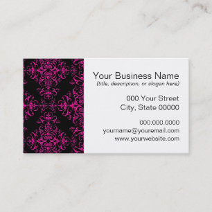 Elegant Hot Pink and Black Victorian Style Damask Business Card