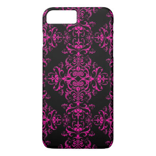 Elegant Hot Pink and Black Victorian Style Damask Case-Mate iPhone Case