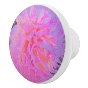Elegant Hot Pink and Magenta Decorative Dahlia Ceramic Knob