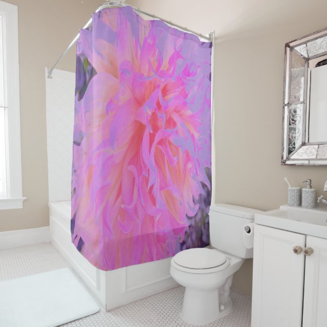 Elegant Hot Pink and Magenta Decorative Dahlia Shower Curtain (In Situ)
