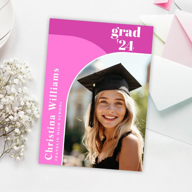 Elegant Hot Pink Arch Photo Graduation Party Invitation (Elegant Hot Pink Arch Photo Graduation Party Invitation)