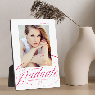 Elegant Hot Pink Calligraphy Graduation Photo Plaque