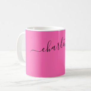 Elegant Hot Pink Colour Modern Name Personalised Coffee Mug