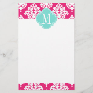 Elegant Hot Pink Damask Personalised Stationery
