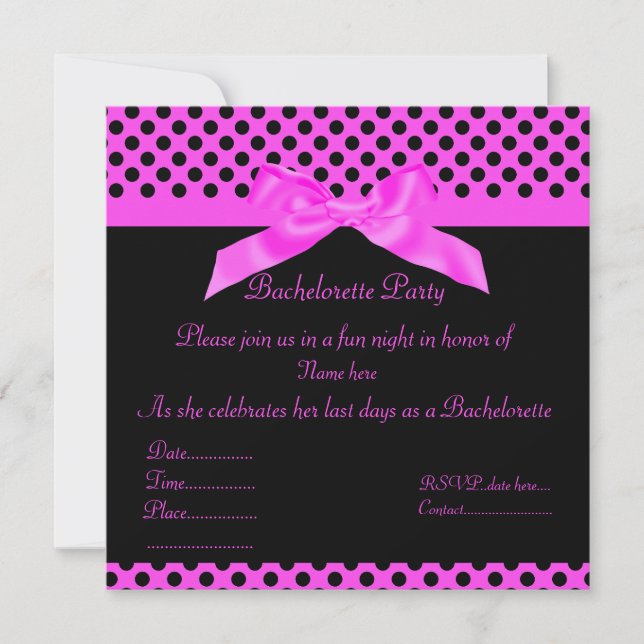 ELEGANT HOT PINK DOTTED BACHELORETTE INVITE (Front)