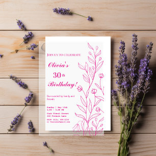 Elegant Hot Pink Floral 30th Birthday Vellum Invitations