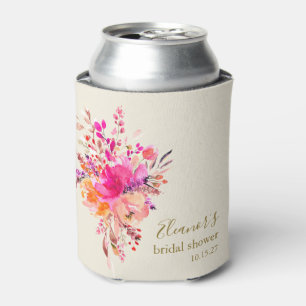Elegant Hot Pink Floral Bridal Shower Custom Can Cooler