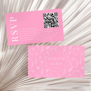 Elegant hot pink floral wedding RSVP QR code cards