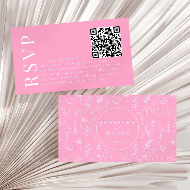Elegant hot pink floral wedding RSVP QR code cards (Creator Uploaded)